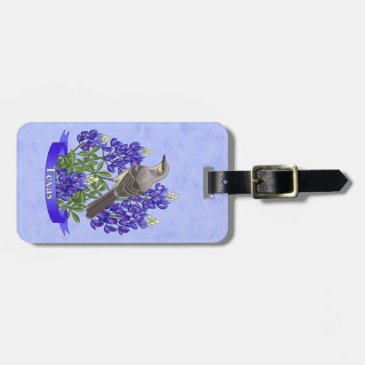 Texas State Mockingbird & Bluebonnet Flower Bagagelabel (Voorkant horizontaal)