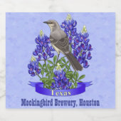 Texas State Mockingbird & Bluebonnet Flower Bier Etiket (Enkel label)