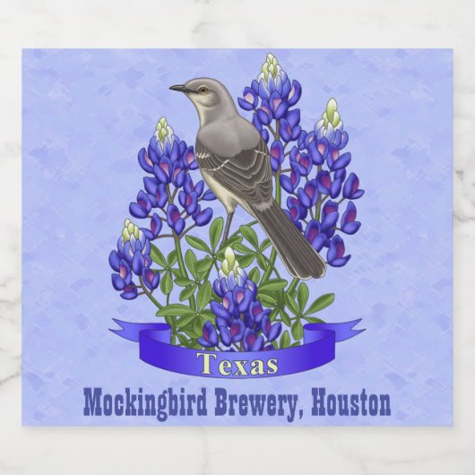 Texas State Mockingbird & Bluebonnet Flower Bier Etiket (Enkel label)