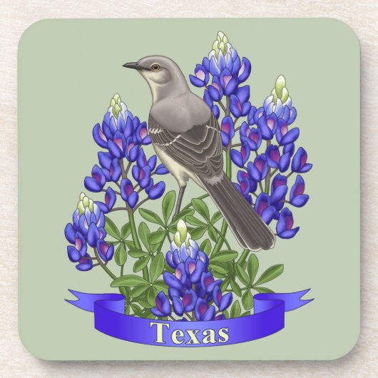 Texas State Mockingbird & Bluebonnet Flower Bier Onderzetter (Voorkant)
