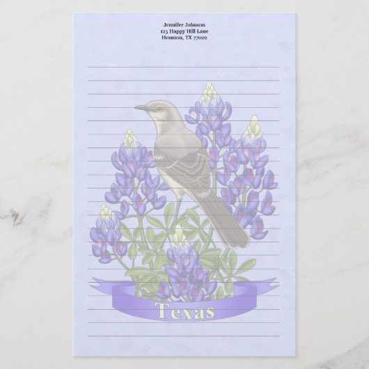 Texas State Mockingbird & Bluebonnet Flower Briefpapier (Voorkant)