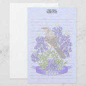 Texas State Mockingbird & Bluebonnet Flower Briefpapier (Voorkant / Achterkant)