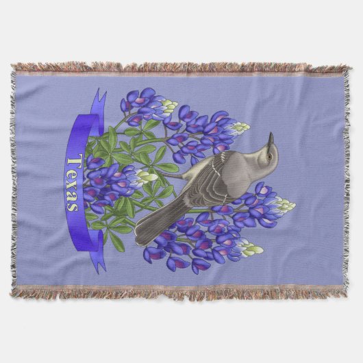 Texas State Mockingbird & Bluebonnet Flower Deken (Voorkant)