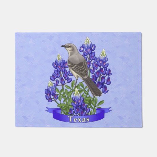 Texas State Mockingbird & Bluebonnet Flower Deurmat (Voorkant)