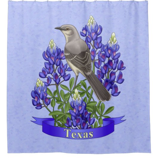 Texas State Mockingbird & Bluebonnet Flower Douchegordijn (Voorkant)