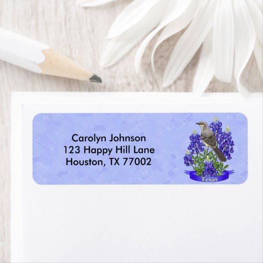 Texas State Mockingbird & Bluebonnet Flower Etiket (Insitu)