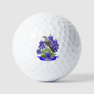Texas State Mockingbird & Bluebonnet Flower Golf B Golfballen