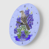 Texas State Mockingbird & Bluebonnet Flower Grote Klok (Hoek)