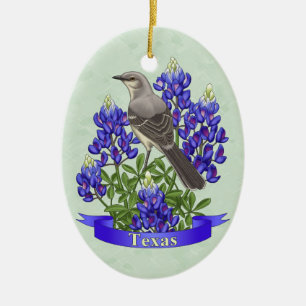 Texas State Mockingbird & Bluebonnet Flower Keramisch Ornament