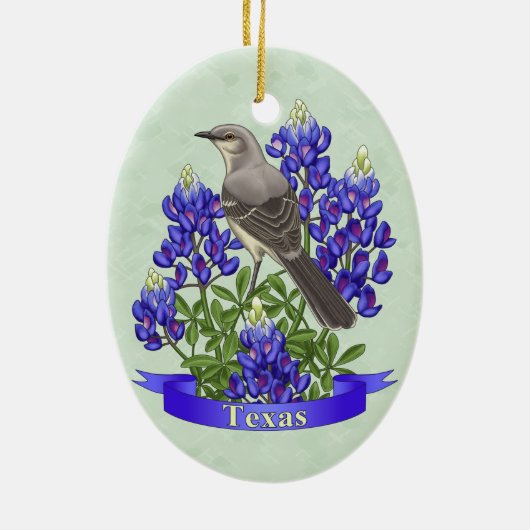 Texas State Mockingbird & Bluebonnet Flower Keramisch Ornament (Achterkant)