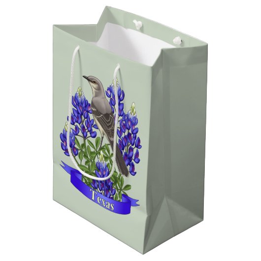 Texas State Mockingbird & Bluebonnet Flower Medium Cadeauzakje (Voorkant Gekanteld)