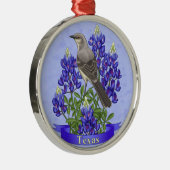 Texas State Mockingbird & Bluebonnet Flower Metalen Ornament (Rechts)