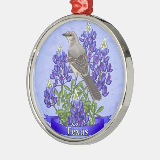 Texas State Mockingbird & Bluebonnet Flower Metalen Ornament (Links)