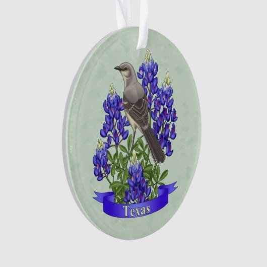Texas State Mockingbird & Bluebonnet Flower Ornament (voorkant)
