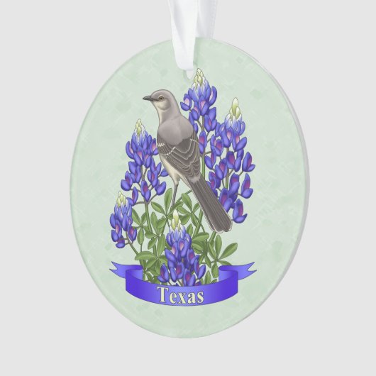 Texas State Mockingbird & Bluebonnet Flower Ornament (voorkant)