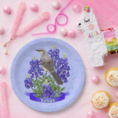 Texas State Mockingbird & Bluebonnet Flower Papieren Bordje (Feest)