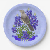 Texas State Mockingbird & Bluebonnet Flower Papieren Bordje (Voorkant)