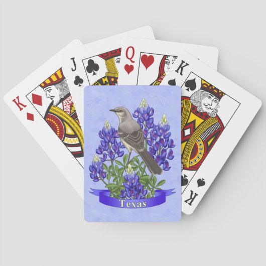 Texas State Mockingbird & Bluebonnet Flower Pokerkaarten (Achterkant)