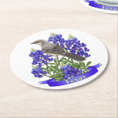Texas State Mockingbird & Bluebonnet Flower Ronde Kartonnen Onderzetter (Gebogen)