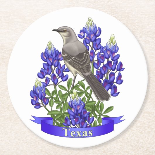 Texas State Mockingbird & Bluebonnet Flower Ronde Kartonnen Onderzetter (Voorkant)