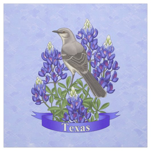 Texas State Mockingbird & Bluebonnet Flower Stof (Swatch)