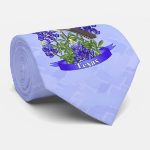 Texas State Mockingbird & Bluebonnet Flower Stropdas