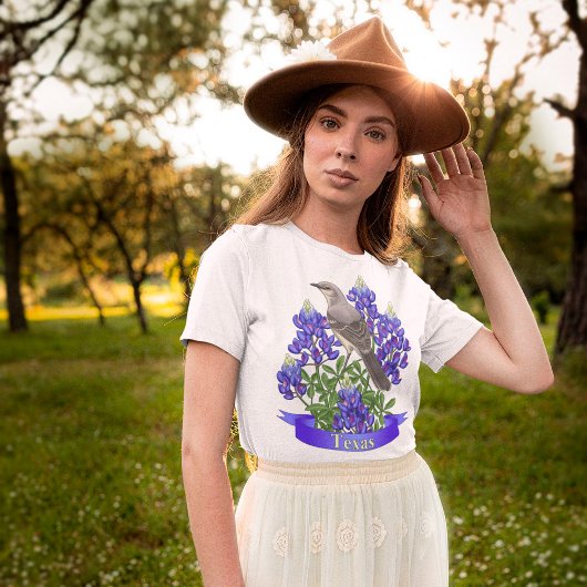 Texas State Mockingbird & Bluebonnet Flower T-shirt