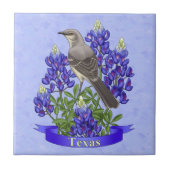 Texas State Mockingbird & Bluebonnet Flower Tegeltje (Voorkant)