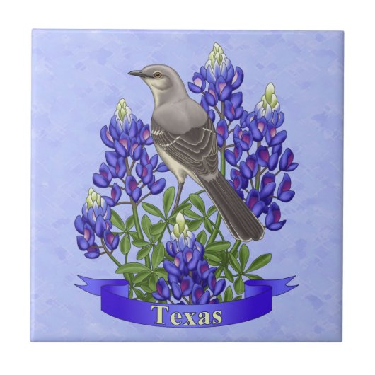 Texas State Mockingbird & Bluebonnet Flower Tegeltje (Voorkant)