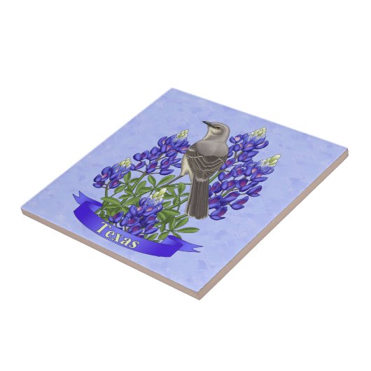 Texas State Mockingbird & Bluebonnet Flower Tegeltje (Zijkant)