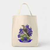 Texas State Mockingbird & Bluebonnet Flower Tote Bag (Voorkant)