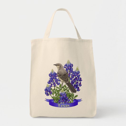 Texas State Mockingbird & Bluebonnet Flower Tote Bag (Voorkant)