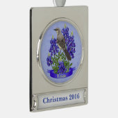 Texas State Mockingbird & Bluebonnet Flower Verzilverd Banner Ornament (Rechts)