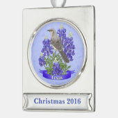 Texas State Mockingbird & Bluebonnet Flower Verzilverd Banner Ornament (Links)
