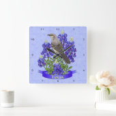 Texas State Mockingbird & Bluebonnet Flower Vierkante Klok (Huis)
