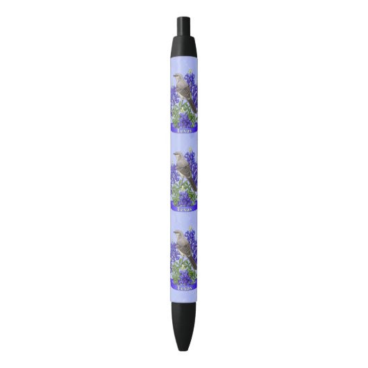Texas State Mockingbird & Bluebonnet Flower Zwarte Inkt Pen (Voorkant Verticaal)