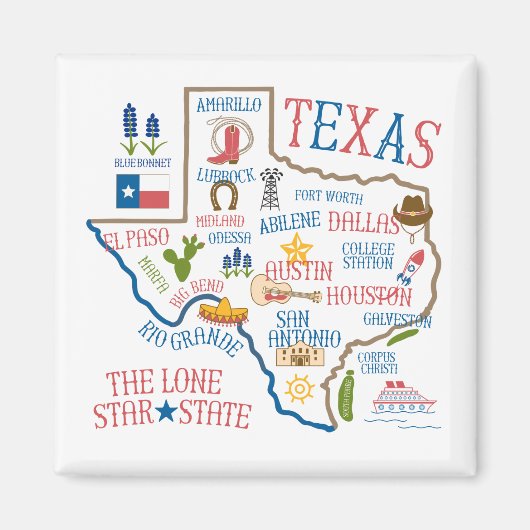 Texas State oriëntatiepunten Illustratie Magnet (Voorkant)