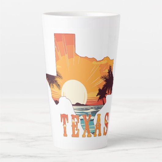 Texas State Outline Beach Sunset Latte Mok (Voorkant)