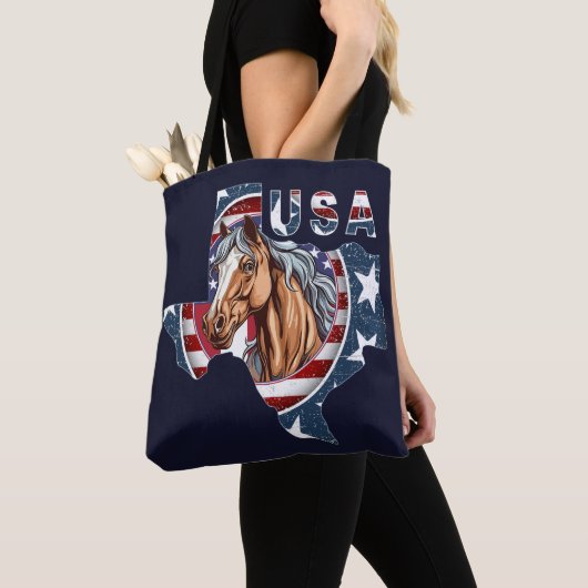 Texas State Outline Verenigde Staten Horse Tote Bag (Dichtbij)