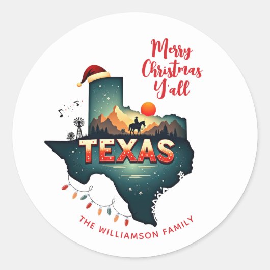 Texas State Prettig Kerstmis Y'all Aangepaste Kers Ronde Sticker (Voorkant)