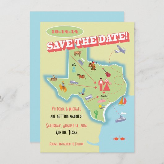 Texas State Save the Date Wedding Destination Kaart (Voorkant / Achterkant)