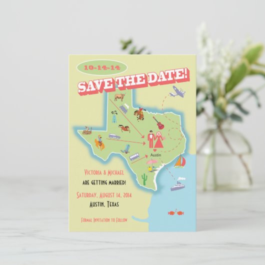 Texas State Save the Date Wedding Destination Kaart (Staand voorkant)