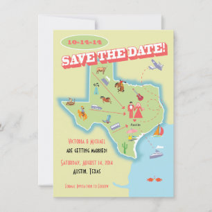 Texas State Save the Date Wedding Destination Kaart