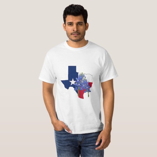 Texas State Shape Flag and Bluebonnets T-Shirt (Voorkant volledig)