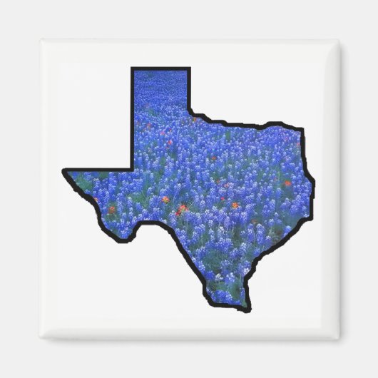 Texas State Shape Vlag en Bluebonnets Magnet (Voorkant)