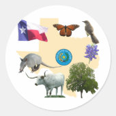 Texas State Symbols Ronde Sticker (Voorkant)
