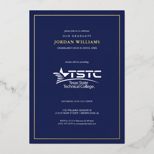 Texas State Technical College Afstuderen Folie Uitnodiging (Voorkant)
