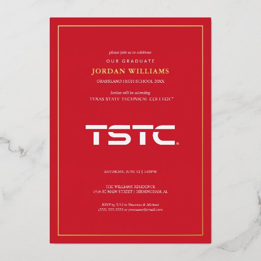 Texas State Technical College Afstuderen Folie Uitnodiging (Voorkant)