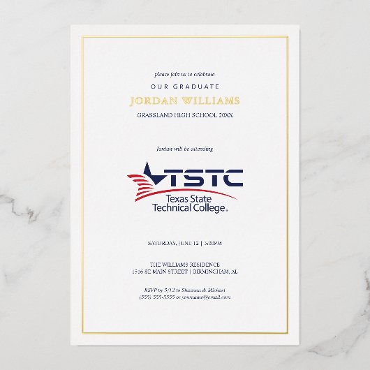 Texas State Technical College Afstuderen Folie Uitnodiging (Voorkant)