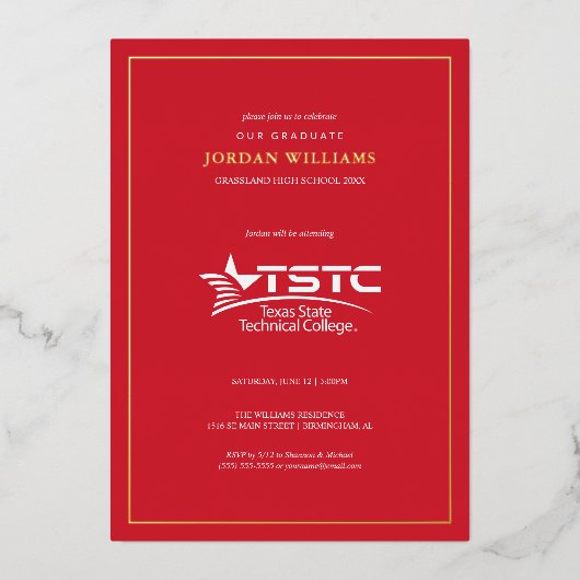Texas State Technical College Afstuderen Folie Uitnodiging (Voorkant)